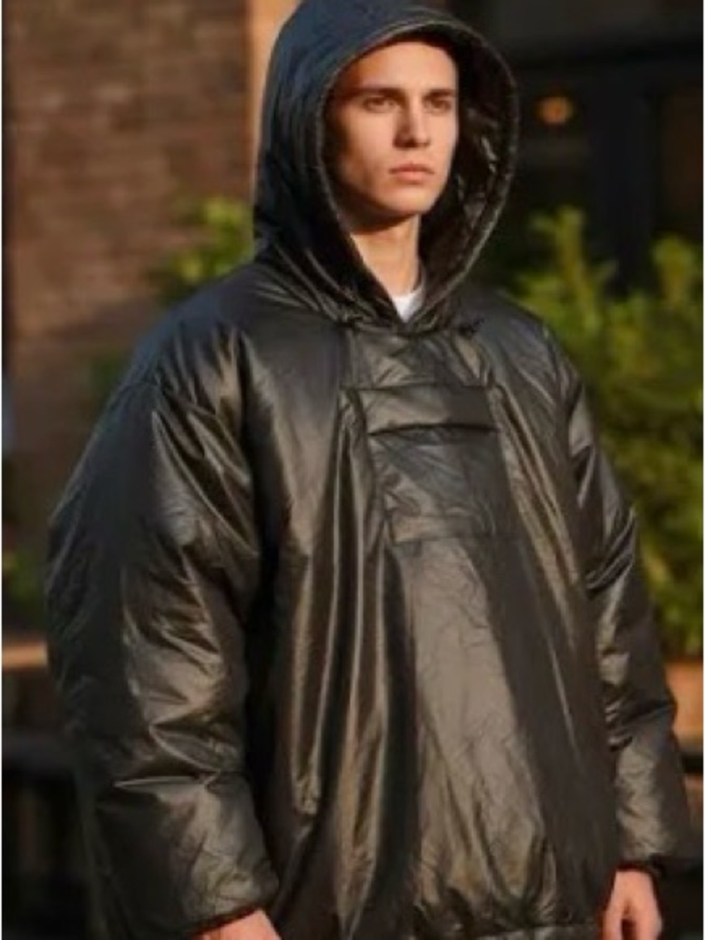 Men's Black Hooded Puffer Anorak Jacket